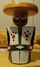 Kerzenständer "Mexikaner" Holz DDR-Kunstgewerbe Vintage, alt von 1967, H 15 cm