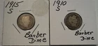 1910-S & 1915-S Barber Silver Dimes