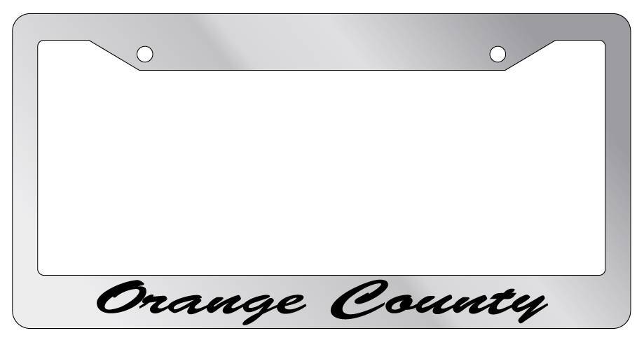 Chrome License Plate Frame CURSIVE Orange County Auto Accessory Novelty 2467
