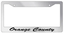 Chrome License Plate Frame CURSIVE Orange County Auto Accessory Novelty 2467