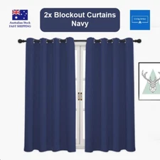Navy Blockout Curtains Thermal Blackout Drapes with Eyelets - Noise Reducing