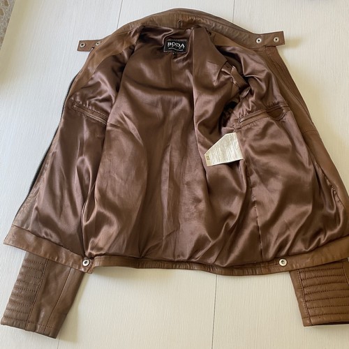 BODA Skins Herren kleine Lederjacke braun Biker Style gerippter Reißverschluss Winter - Bild 15 von 15