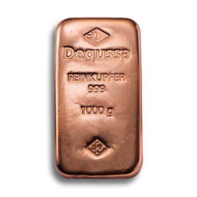 【希少】Degussa 純銅インゴット 1kg（999）FEINKUPFER Germany Degussa Feinkupfer 1 kg kilo 1000g 1000 gram .999 Fine