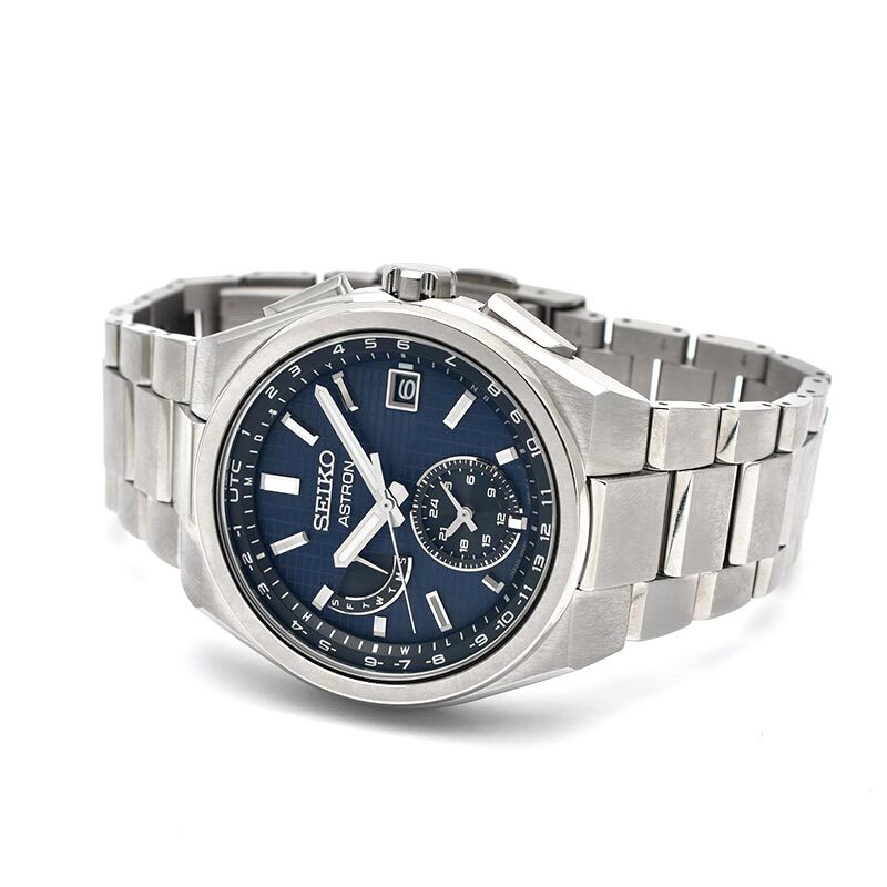 Pre-owned Seiko Astron Nexter Sbxy065 Titanium Radio Solar Analog Watch Blue Dial 41.3mm