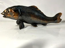 Used Carp Fish Metal statue 8.6 inch Japanese Metalwork Figurine