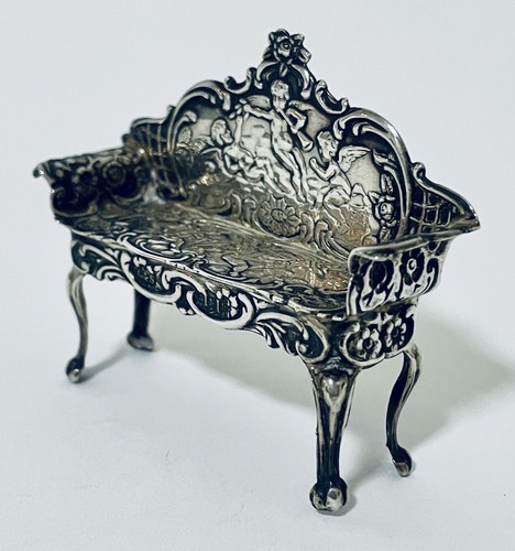 Antique Solid Sterling Silver Miniature Novelty Dolls House Sofa Levi & Salaman - Picture 4 of 13