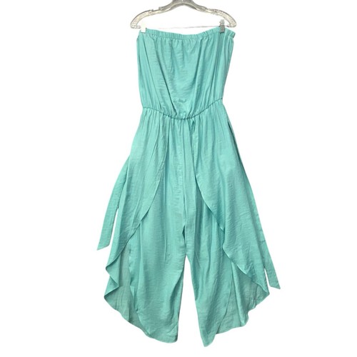 NWT HALARA Women Strapless Jumpsuit Size XL Green Tube Backless Split Flowy