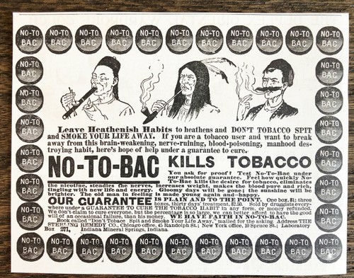 Anuncio impreso 1895 NO-TO-BAC de colección cura de nicotina charlatán medicamentos ~ matar hábitos de fumar paganos - Imagen 2 de 3