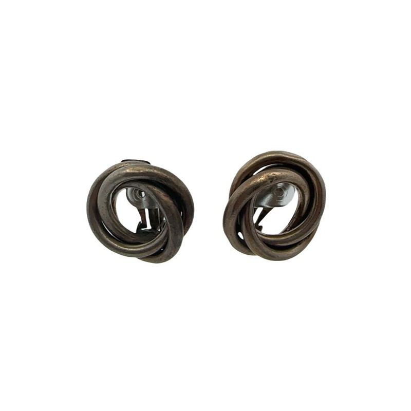 Vintage Taxco Mexico Sterling Silver Knot Clip On Earrings Modernist Statement
