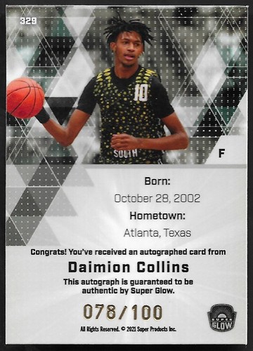 2021 Super Glow 1st Ever Daimion Collins #329 Auto Orange /100 LSU Tigers - Picture 2 of 4