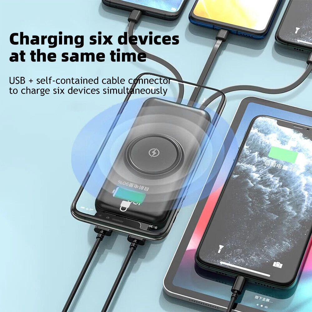 25800mAh Power Bank with 4 Cables - Fast Portable Charger for Phones