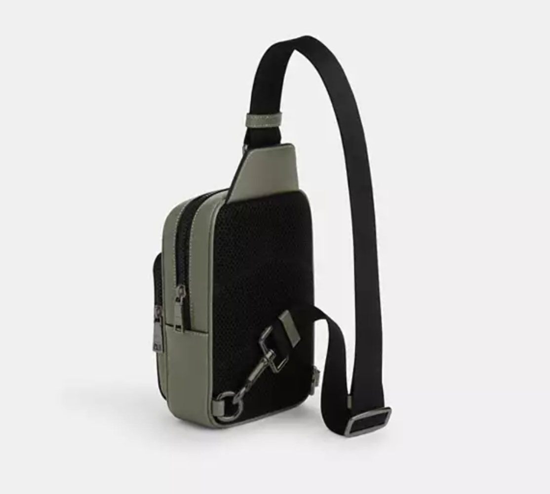 Coach Racer Sling Pack Army Green Leather Small Shoulder Bag Coach Racer Sling Pack Army Green Leather Small Shoulder Bag