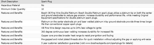 6 Pack Bosch Double Platinum Spark Plugs For 2014-2016 BMW 435I L6-3.0L - Picture 3 of 7