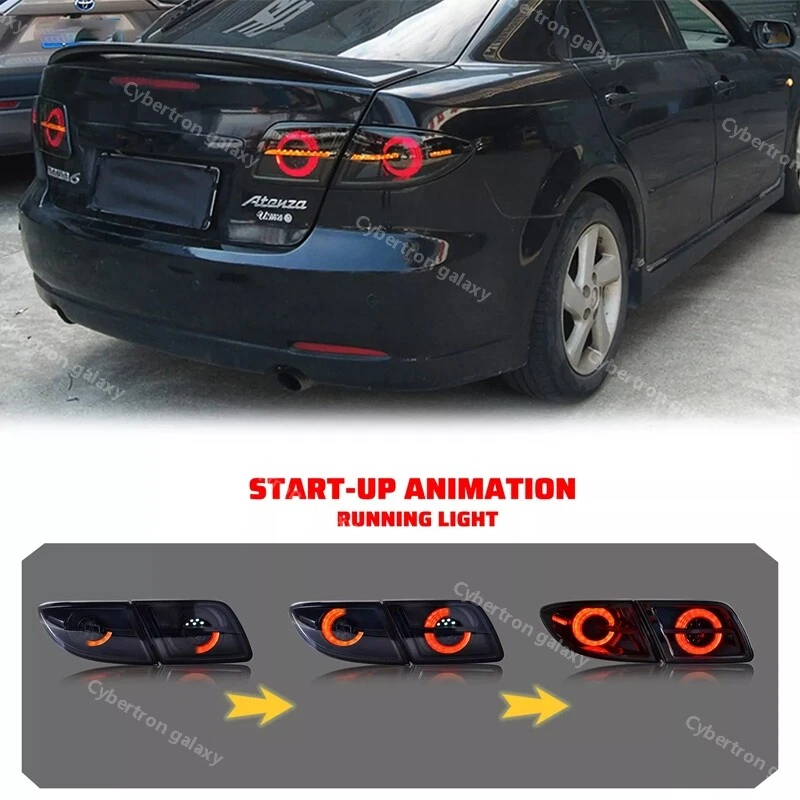 Black LED Sequential Rear TailLights for Mazda 6 2003-2008 Sedan Animation - Imagem 3 de 4