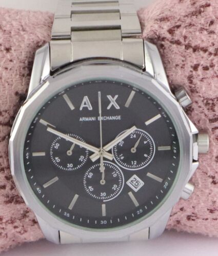 Luxury Armani Men Chronograph Black Dial Quartz Working Wristwatch Steel Band