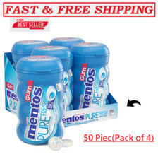  4 Pk Mentos Pure Fresh Sugar-Free Chewing Gum with Xylitol,Fresh Mint, 50 Psc 