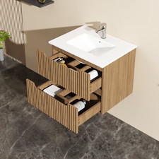 Goodyo 24" Wall-Mount Bathroom Vanity Cabinet Floating in Walnut, Base only