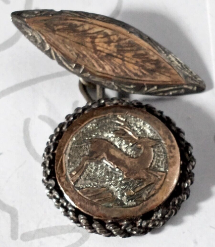 Deer Stag Leaf Sterling Silver Antique Vintage Chain Cufflinks Double Sided - Picture 4 of 7