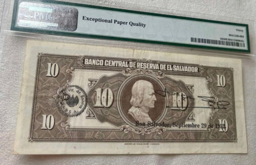1951 EL SALVADOR Banknote 10 COLONES PMG 30 VF Grade - Picture 3 of 3