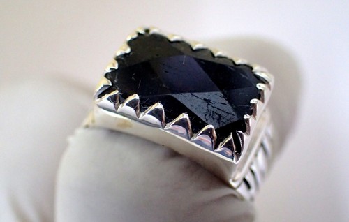 Natural Black Tourmaline Gemstone Jewelry 925 Silver Couple Ring - Picture 3 of 8