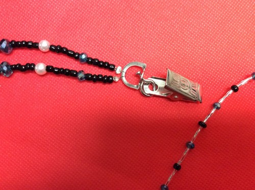 Necklace Lanyard Handmade Overall Length 36 In Pearl Black Blue Crystal Bead J3 - Picture 2 of 5