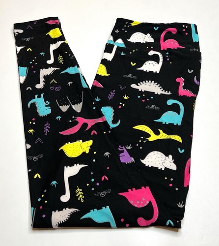 NEW LuLaRoe TC Leggings Black PINK YELLOW DINOSAUR T-Rex Bones Museum ANIMAL