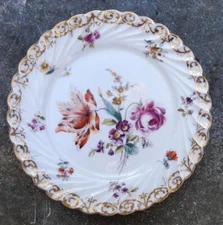 Exquisite Antique Dresden Hand Painted & Twist Fluted Porcelain Plate  C 1887+