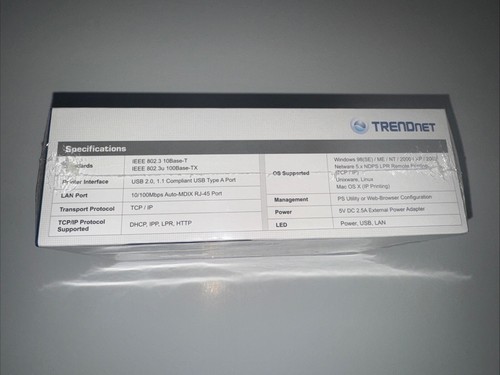 TRENDNET 10/100 MBPS 1-PORT PRINT SERVER TE100-P1U USB 2.0 High SPEED BRAND NEW - Picture 2 of 4