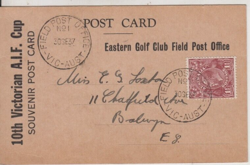 Australia 1937 Field Post Office No 1 Eastern Golf Club Doncaster AIF postcard - Picture 2 of 3