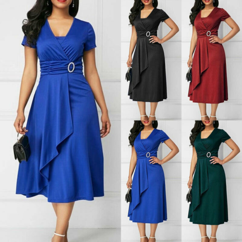 Mujeres Damas Mangas Cortas Vestido Envolvente Oficina Formal Fiesta Midi Vestidos Talla Grande | eBay Mujeres Damas Mangas Cortas Vestido Envolvente Oficina Formal Fiesta Midi Vestidos Talla Grande | eBay