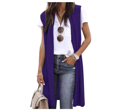 Women's Casual Sleeveless Open Front Tunic Vest Long Cardigan Tops Waistcoat New - Picture 8 of 30