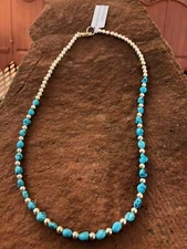 Genuine Kingman Turquoise mini nuggets with 4mm sterling silver beads in a 15” n