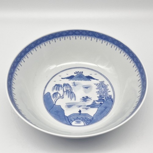 Vintage Chinese Blue & White Nanking Porcelain Pagoda Landscape Scenes 10" Bowl - Picture 2 of 10