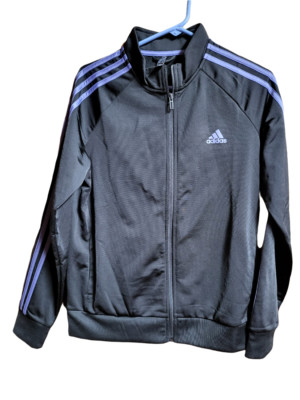 Women's Black w/ Purple Adidas Warm Up Jacket - Size Large