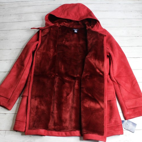 Chaps Women's Winter Coat Size M Red Toggle Jacket Faux Suede Hooded - Picture 10 of 10