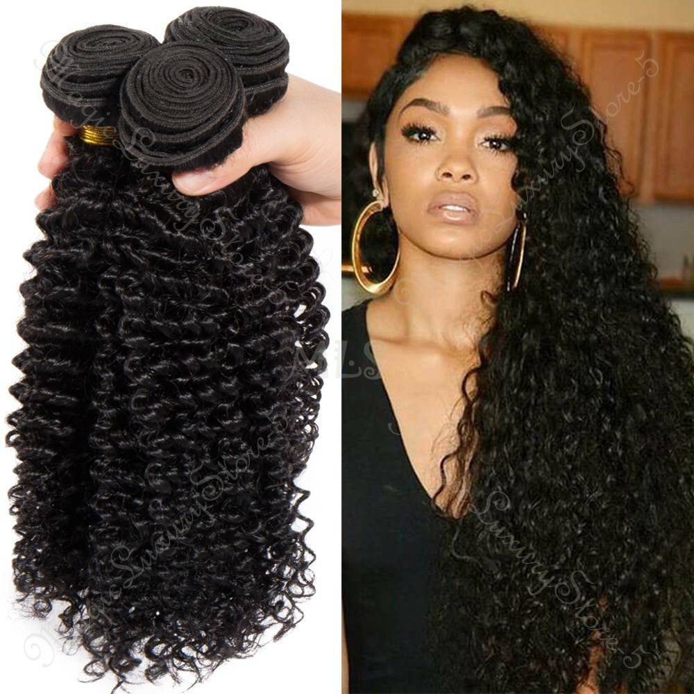 100% Virgin Human Hair Weave Weft Extensions 1-3bundles Curly Deep Wave  Black US