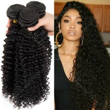 100 Virgin Human Hair Weave Weft Extensions 1-3bundles Curly Deep Wave Black US