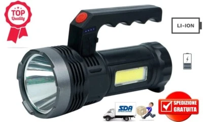 TORCIA LED PORTATILE RICARICABILE DA LAVORO POTENTE CAMPEGGIO ESCURSIONI USB