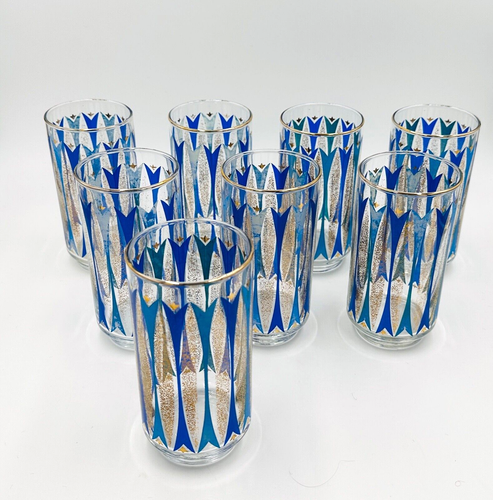 Teal Blue Vintage MCM Atomic Libbey Drinkware Tumblers Cocktail Glasses - Picture 3 of 8