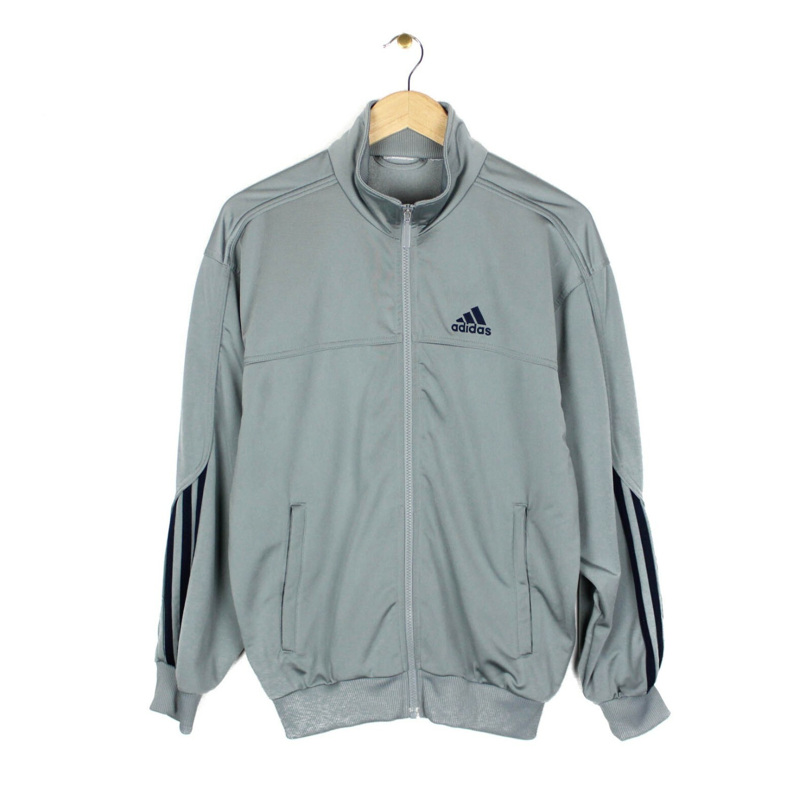 Adidas Vintage Track Jacket 90s Mens Silver Full Zip Tracksuit Top Size S/M