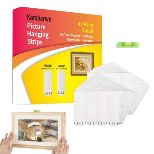 48Pairs Heavy Duty Picture Hanging Strips, Removable, No Damage, Adhesive Hooks