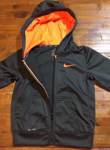 NIKE THERMA ZIPPER HOODIE SWEATSHIRT - Little Boy's Size 4 (gray/orange) NWT $44 - Picture 3 of 4