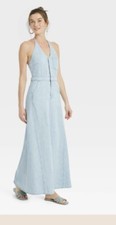 Universal Thread Women's Halter Summer Denim Maxi Dress Sz 8
