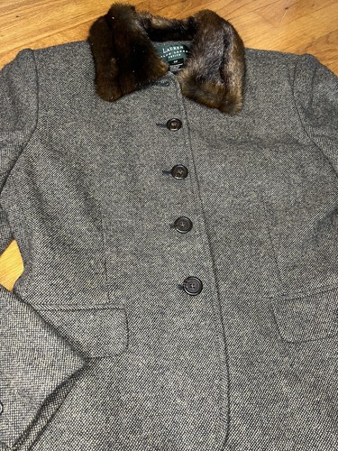 90s Ralph Lauren Lambs Wool Jacket Suit Womens Petite 8/10 Faux Fur Collar Brown - Picture 6 of 22