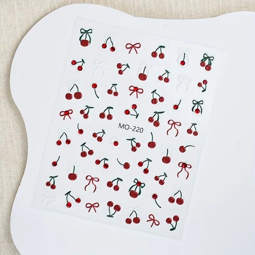 Nail Art Stickers Decals Cute Cherry Red Gem 5D Embossed DIY Nail Design - Picture 3 of 4
