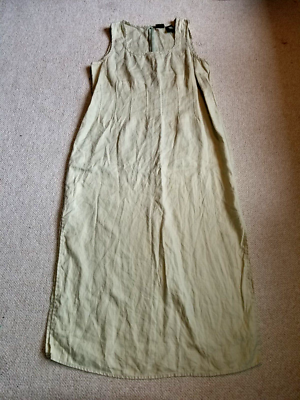 Womens Dress-L.L.BEAN-VINTAGE light green 100% linen maxi slvlss
