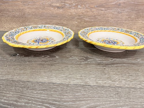 Dip a Mano DERUTA 9.75 Rimmed Bowl TRIFOIL DESIGN Scalloped Edge~Set Of 2 - Picture 3 of 6
