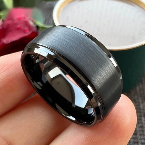 10 mm Herren Damen Wolframcarbid Ring gebürstete Oberfläche abgestufte abgeschrägte Kanten Ring - Bild 6 von 9