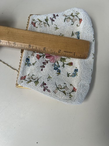 Vtg Evening Bag Purse Beaded Embroidery Floral Chain - Picture 4 of 11
