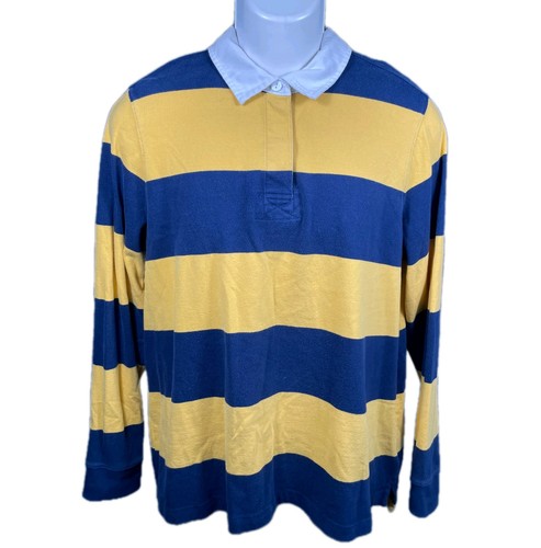 Vintage Land's End Rugby Shirt Jugend Large 14-16 marineblau gelb gestreift Kragen